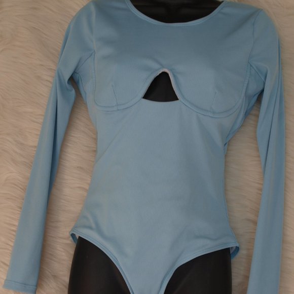 SHEIN Tops - LT Blue BODYSUIT BY SHEIN SIZE L Open Back Front Cutout USED ONCE FOR PHOTOSHOOT